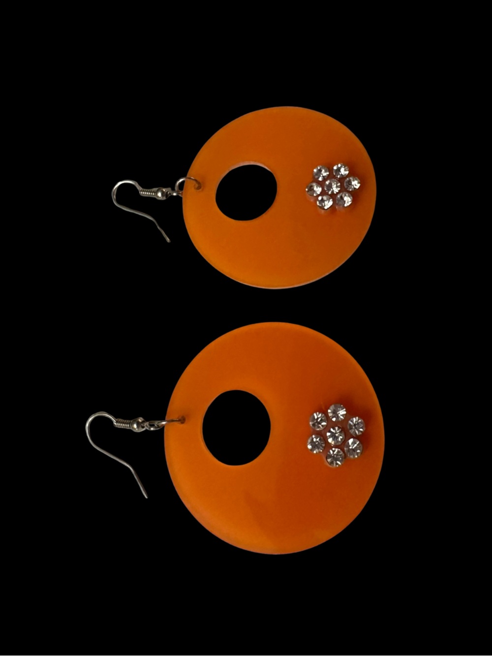 Orange Hoop Drop Earrings with Crystal Accent